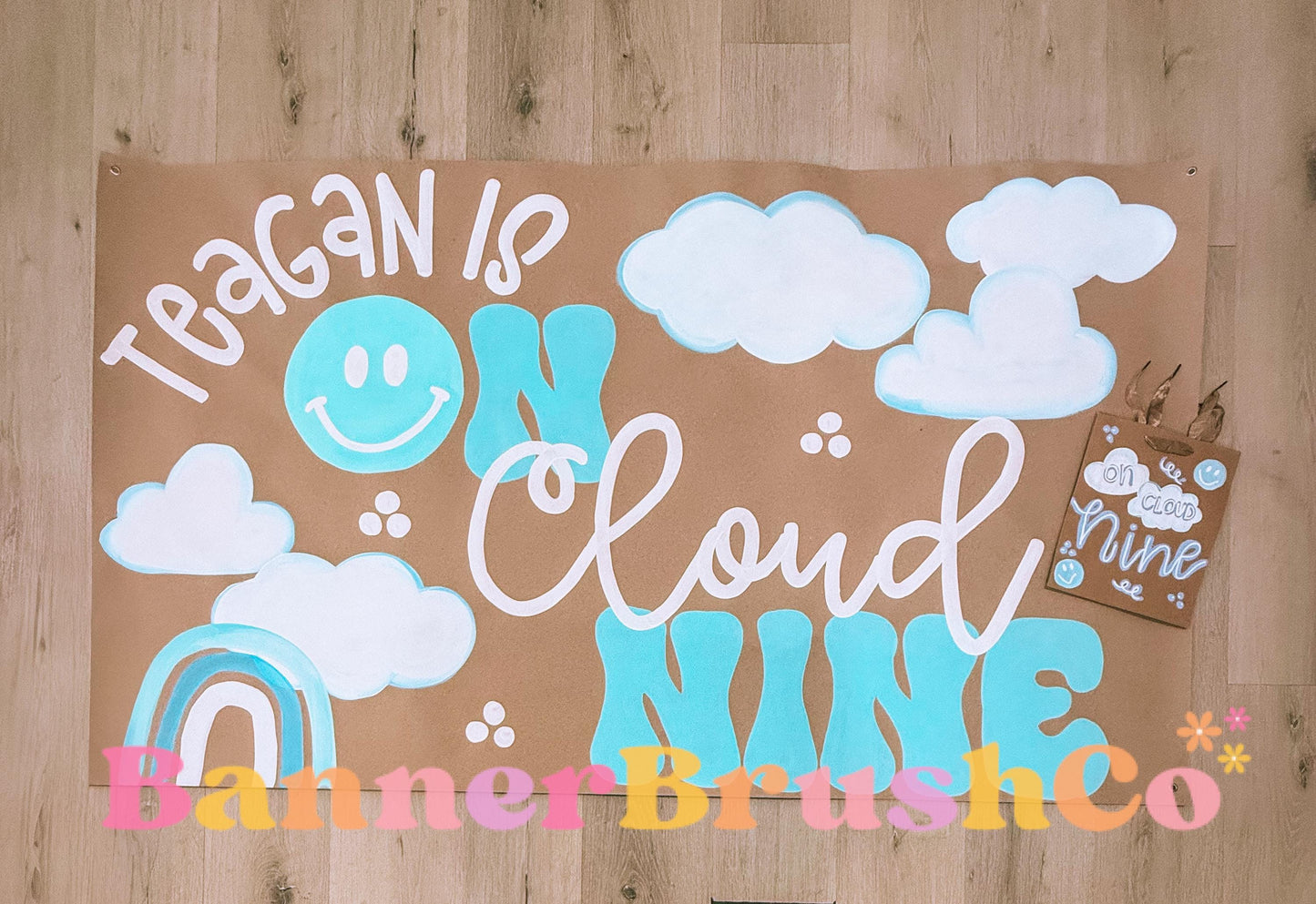 On cloud nine birthday Banner Template | Editable Canva Banner | 35x60 DIY Painted Sign | ninth Birthday Theme | Digital Download