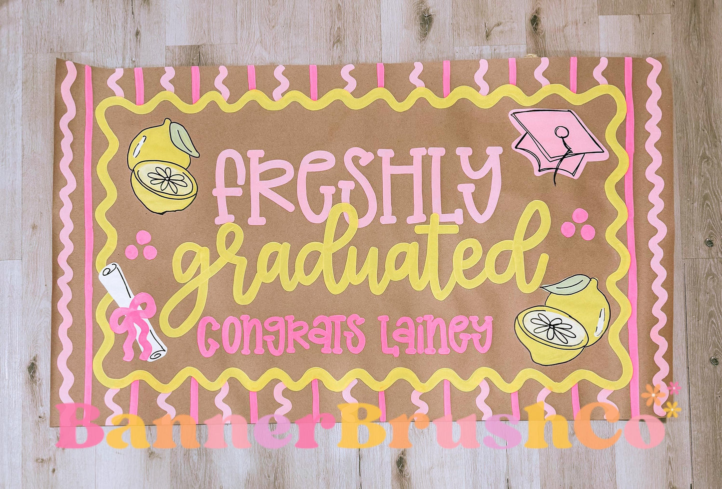 Freshly Graduated Banner Template 35x60 Lemon Theme Grad Party