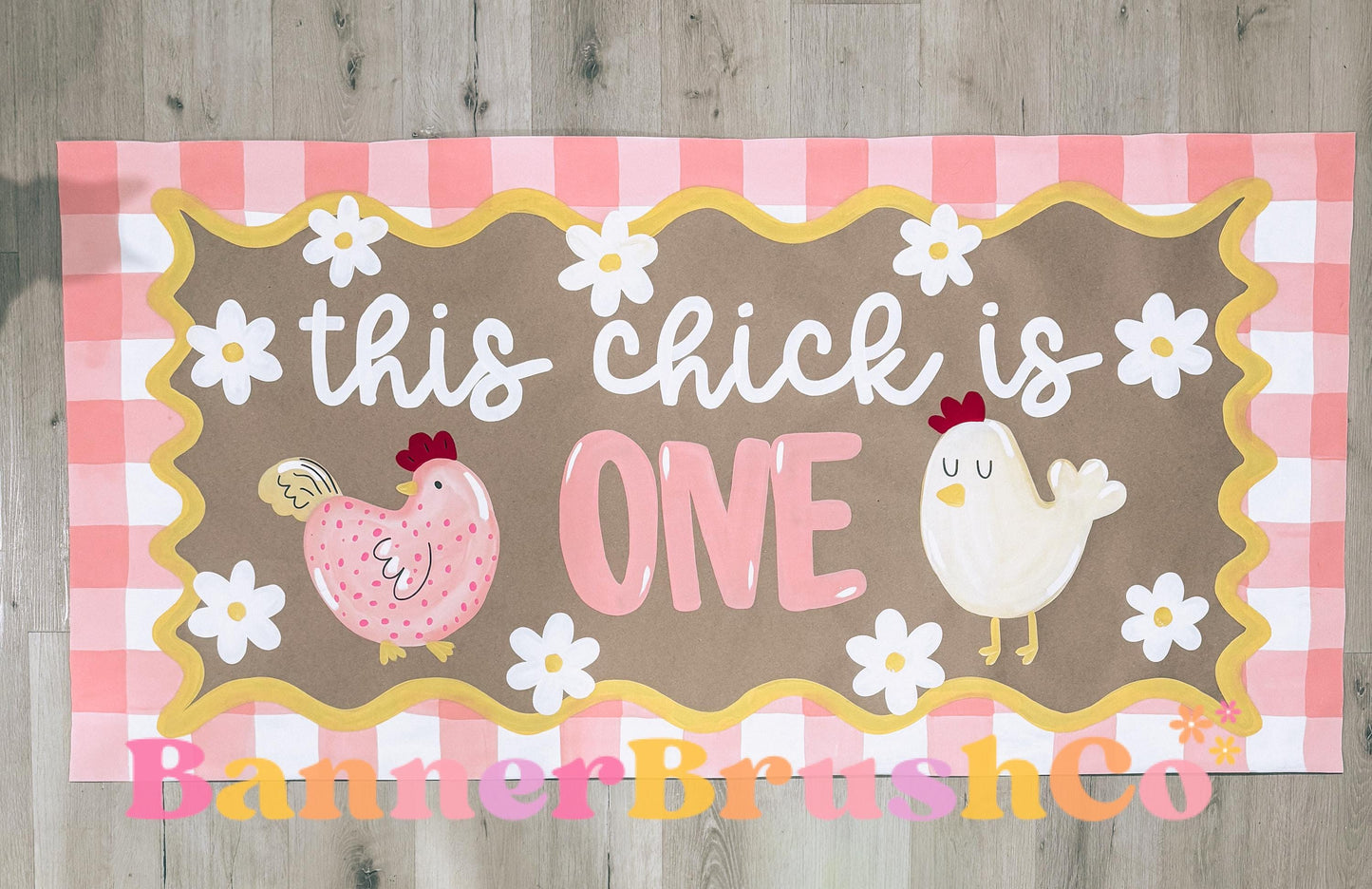 This chick is ONE birthday Banner Template | Editable Canva Banner | 35x60 DIY Painted Sign | farm chick Birthday Theme | Digital Download