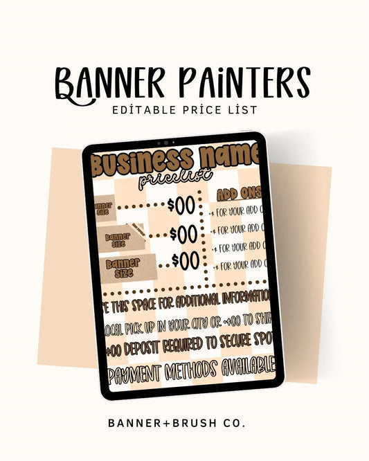 Beige Checkered Banner Painter Price Sheet Template | Canva Pro Editable Pricing Sheet | Banner Artist | Fully Customizable 8.5x11