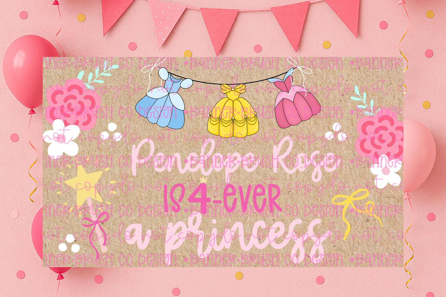 4 ever a princess  birthday Banner Template | Editable Canva Banner | 35x60 DIY Painted Sign |  fourth Birthday Theme | Digital Download