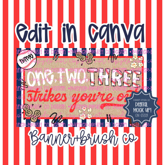 Three Strikes Your Out Birthday Party Banner Template | Editable Canva Banner | 35x60 DIY Painted Sign | Baseball | Digital Download