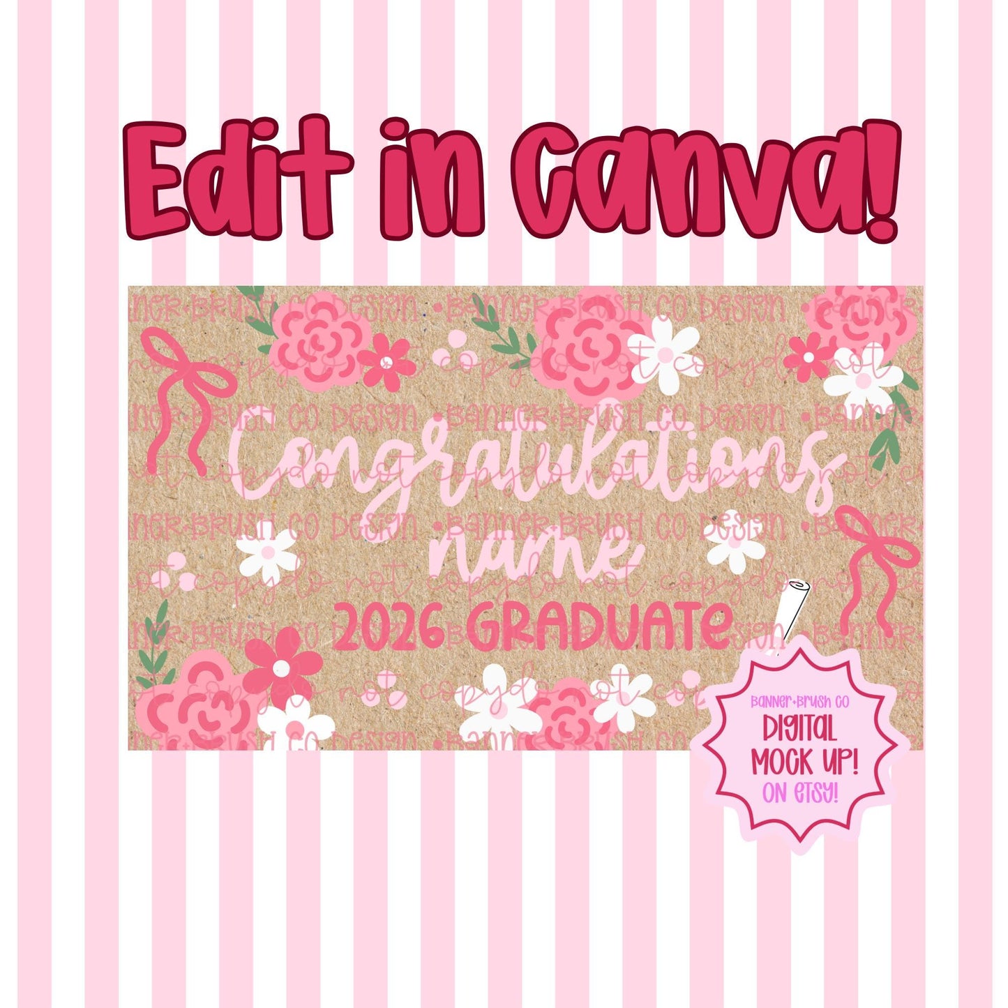 Graduation Banner Template 35x60 girly floral