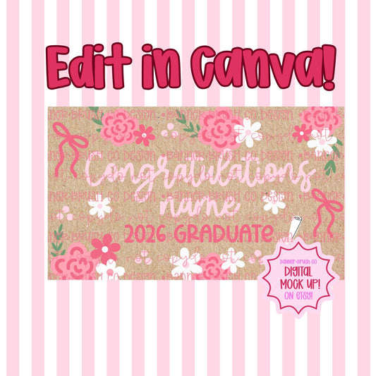 Graduation Banner Template 35x60 girly floral