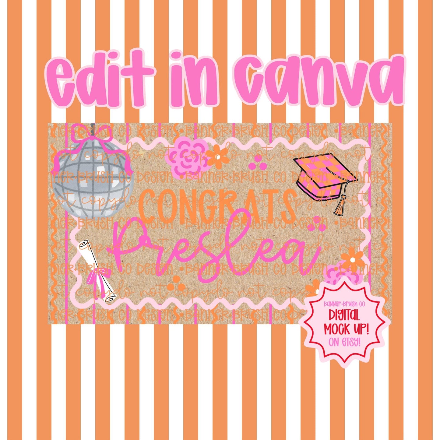 Graduation Banner Template| 35x60 Pink Orange