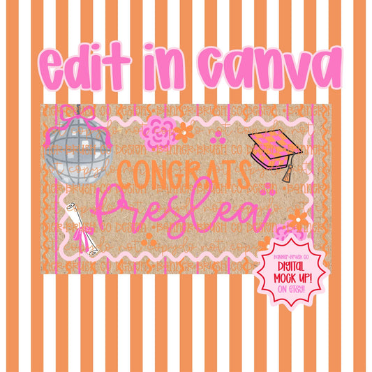 Graduation Banner Template| 35x60 Pink Orange