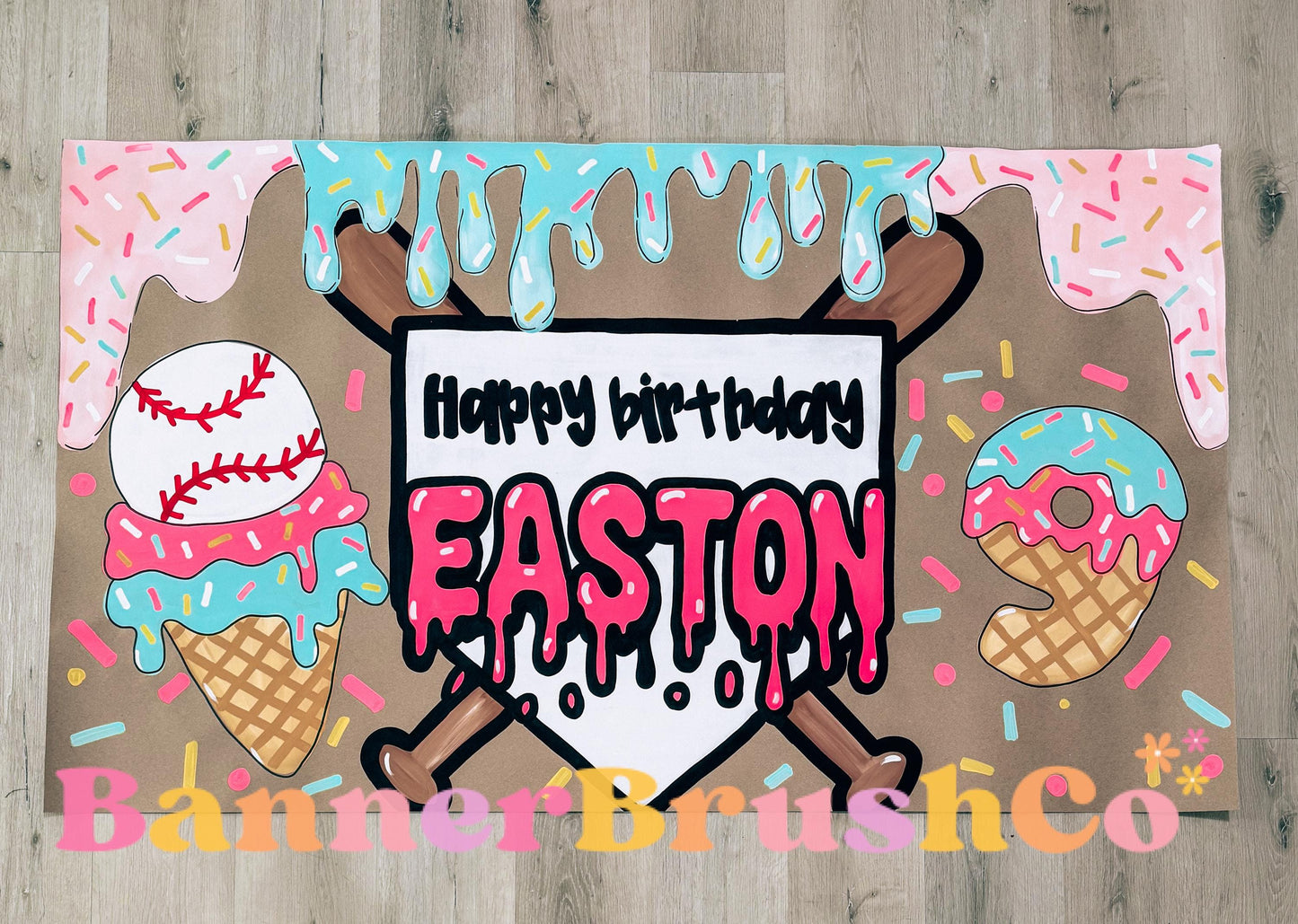Ice Cream Drip Baseball birthday Banner Template | Editable Canva Banner | 35x60 DIY Painted Sign |  boys Birthday Theme | Digital Download