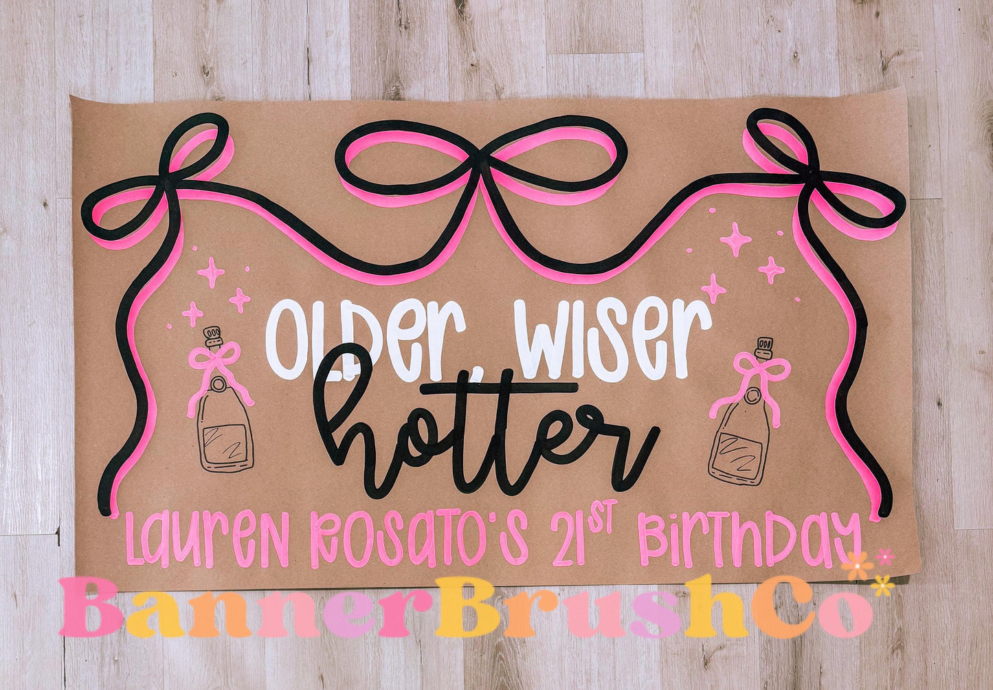 Older Wiser hotter Girly coquette birthday Banner Template | Editable Canva | 35x60 DIY Painted Sign | bow preppy  Theme | Digital Download