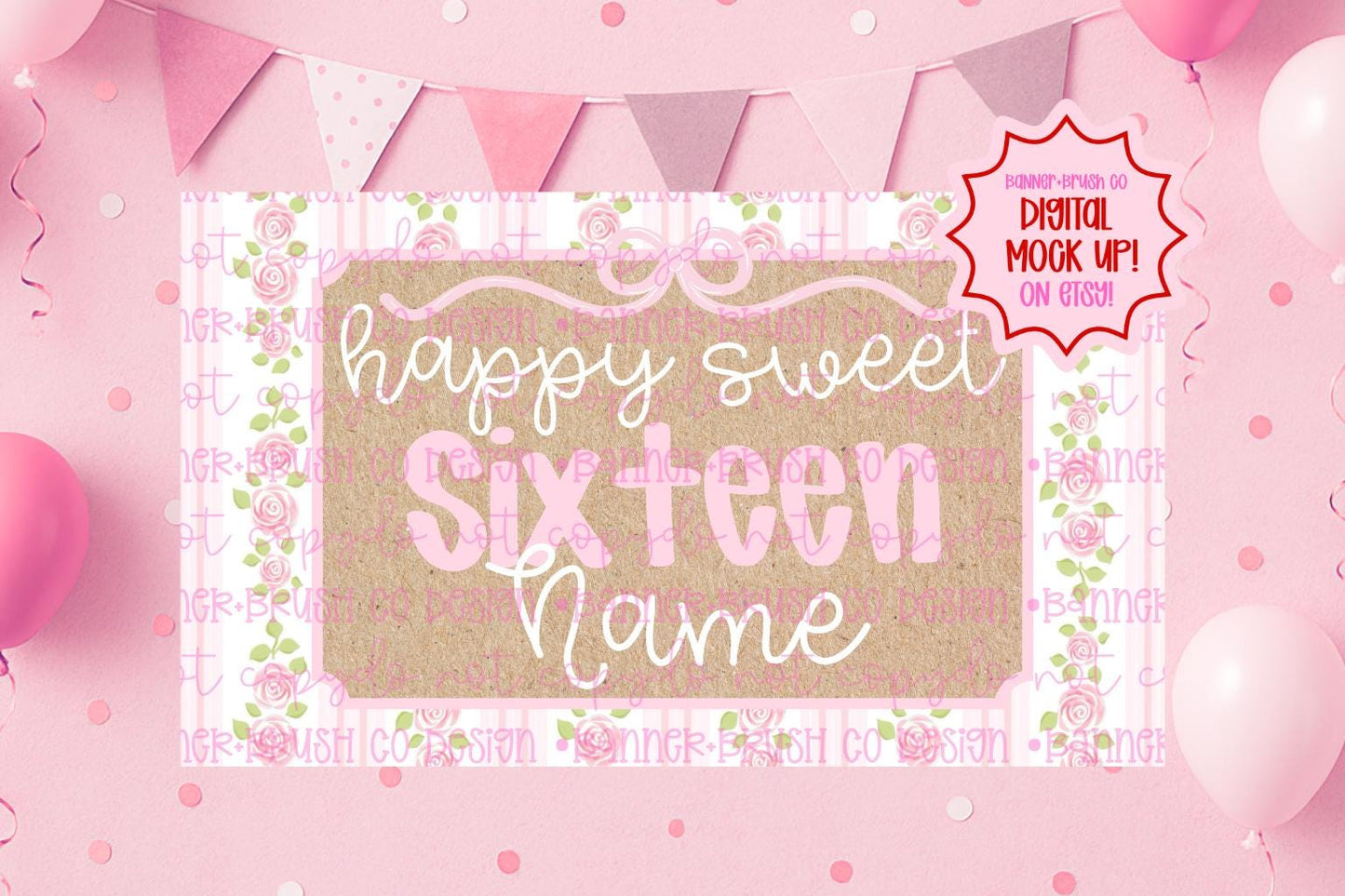 LoveShackFancy birthday Banner Template | Editable Canva Banner | 35x60 DIY Painted Sign |  coquette 16th Birthday Theme | Digital Download