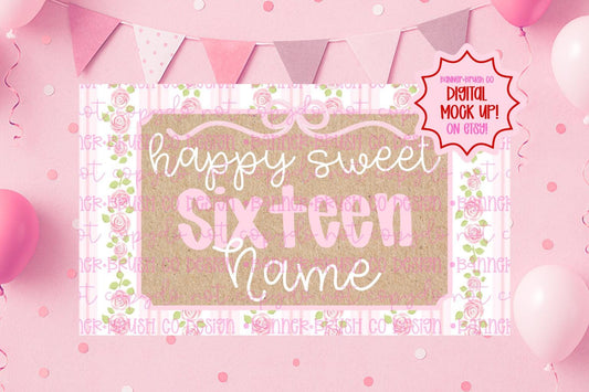 LoveShackFancy birthday Banner Template | Editable Canva Banner | 35x60 DIY Painted Sign |  coquette 16th Birthday Theme | Digital Download