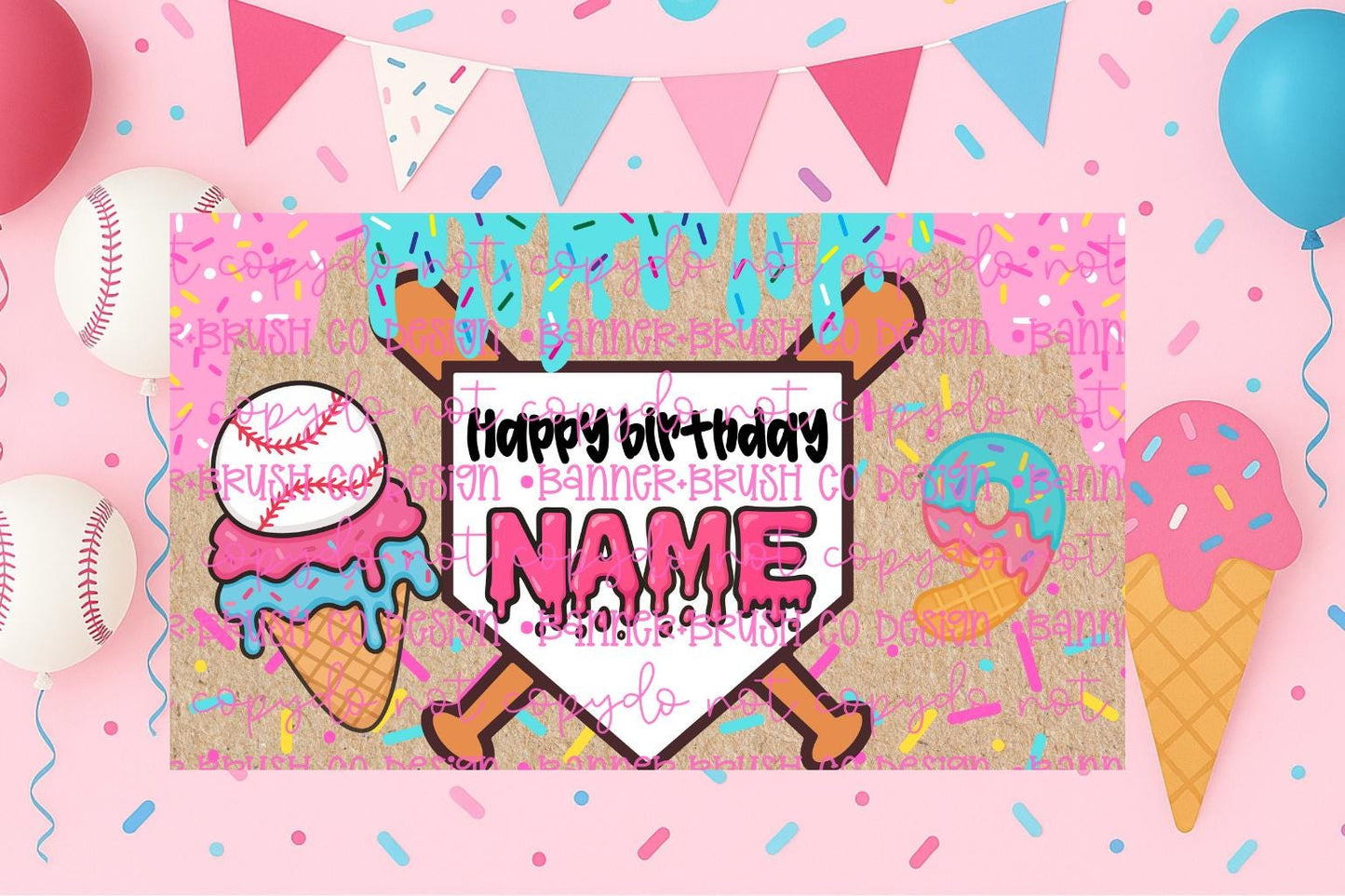 Ice Cream Drip Baseball birthday Banner Template | Editable Canva Banner | 35x60 DIY Painted Sign |  boys Birthday Theme | Digital Download