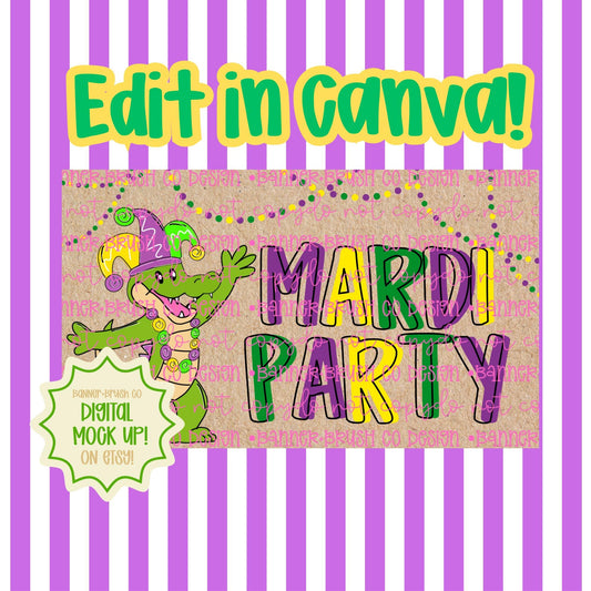 Mardi Gras Banner Template | Editable Canva Banner | 35x60 DIY Painted Sign |  New Orleans | Digital Download