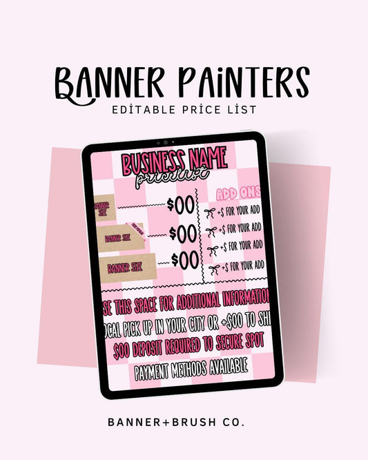 Pink Checkered Banner Painter Price Sheet Template | Canva Pro Editable Pricing Sheet | Banner Artist | Fully Customizable 8.5x11