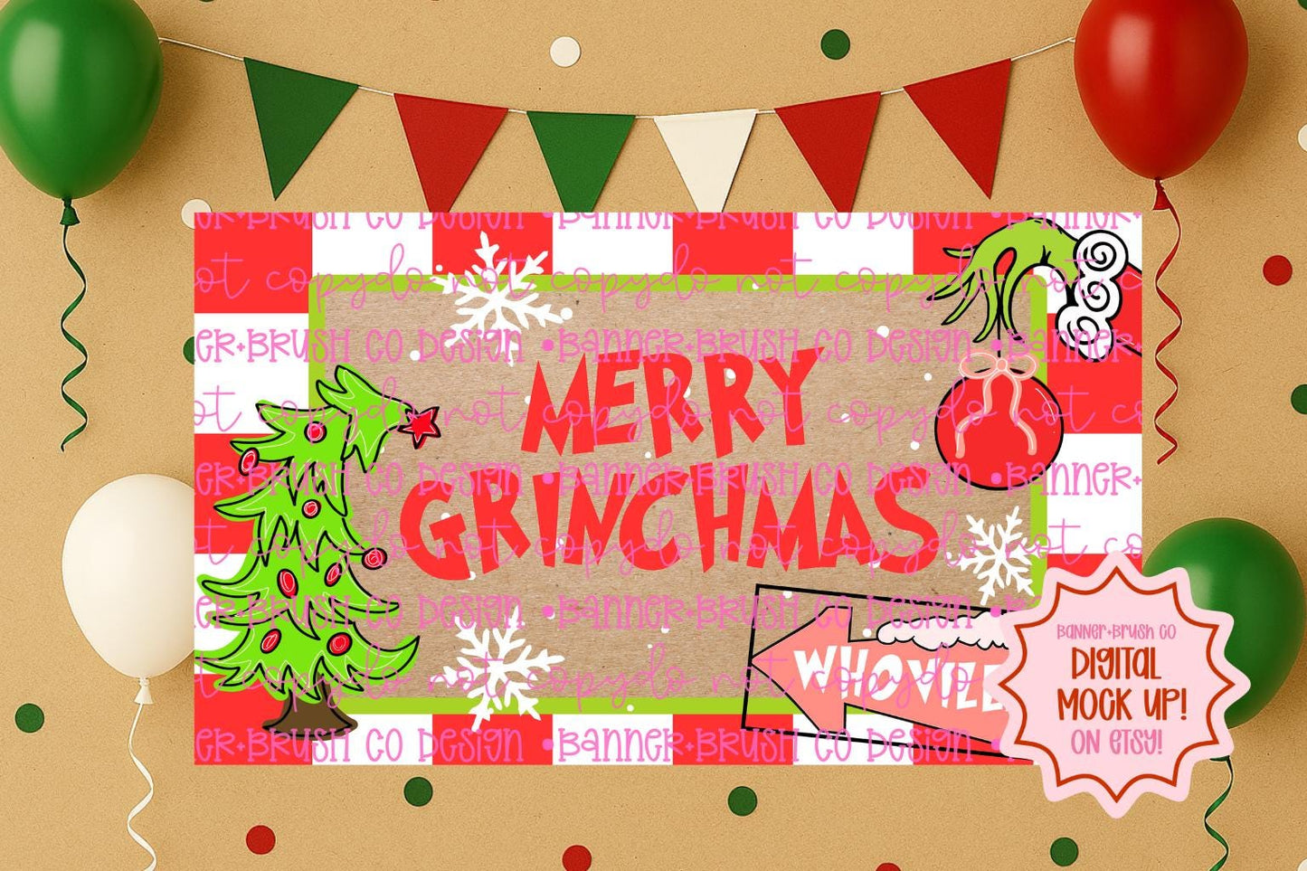 Merry G Rinchmas Banner Template | Editable Canva Banner | 35x60 DIY Painted Sign |   Mean One Theme | Digital Download | Christmas