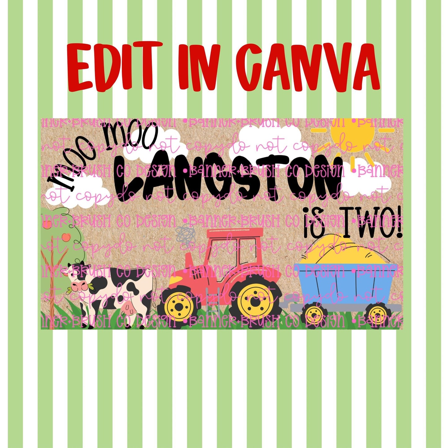 Moo Moo I’m Two Farm Banner Template | Editable Canva Banner | 35x60 DIY Painted Sign |  country birthday szn theme | Digital Download