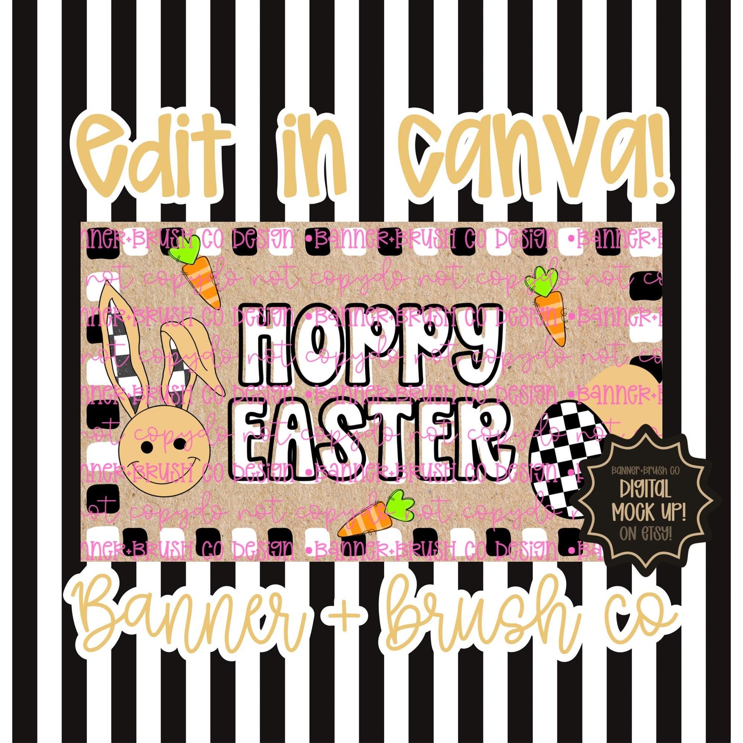 Hoppy Easter Retro Edgy Checkered Print Banner Template| 35x60 DIY