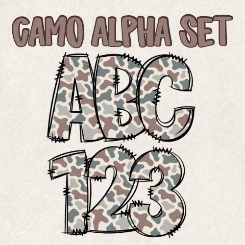 Camo Alphabet & Numbers PNG Set | A–Z + 0–9 | Transparent Background | High-Resolution Digital Download PREPPY Duck Camo