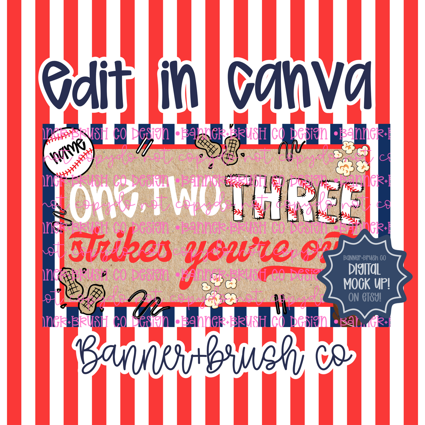 Three Strikes You’re Out Baseball  birthday Banner Template | Editable Canva Banner | 35x60 DIY Painted Sign |  boys Birthday Theme | Digital Download