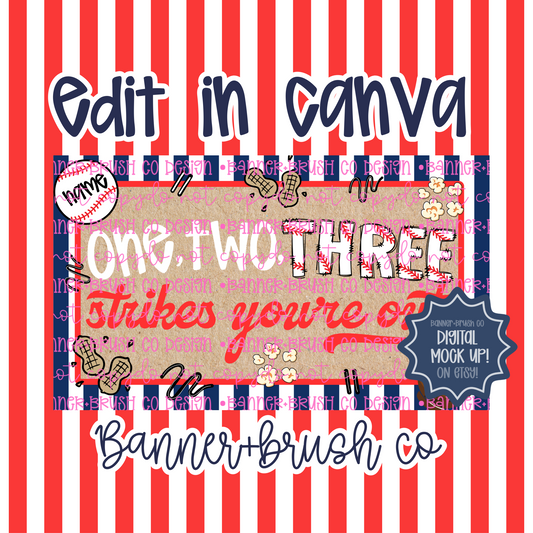 Three Strikes You’re Out Baseball  birthday Banner Template | Editable Canva Banner | 35x60 DIY Painted Sign |  boys Birthday Theme | Digital Download