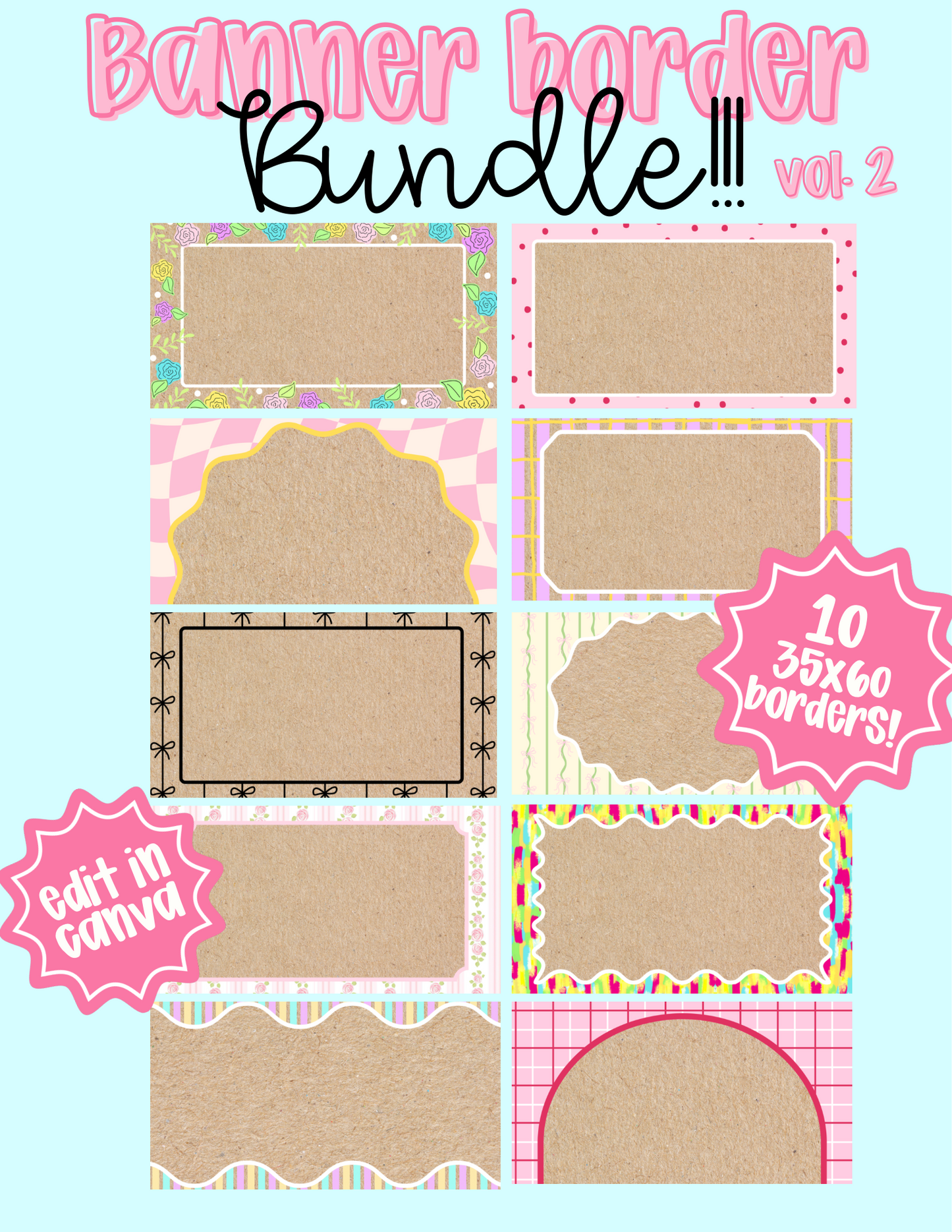 10 Banner Border VOL. 2 Template bundle | Editable Canva Banner Border | 35x60 DIY Painted Sign |  Theme | Digital Download