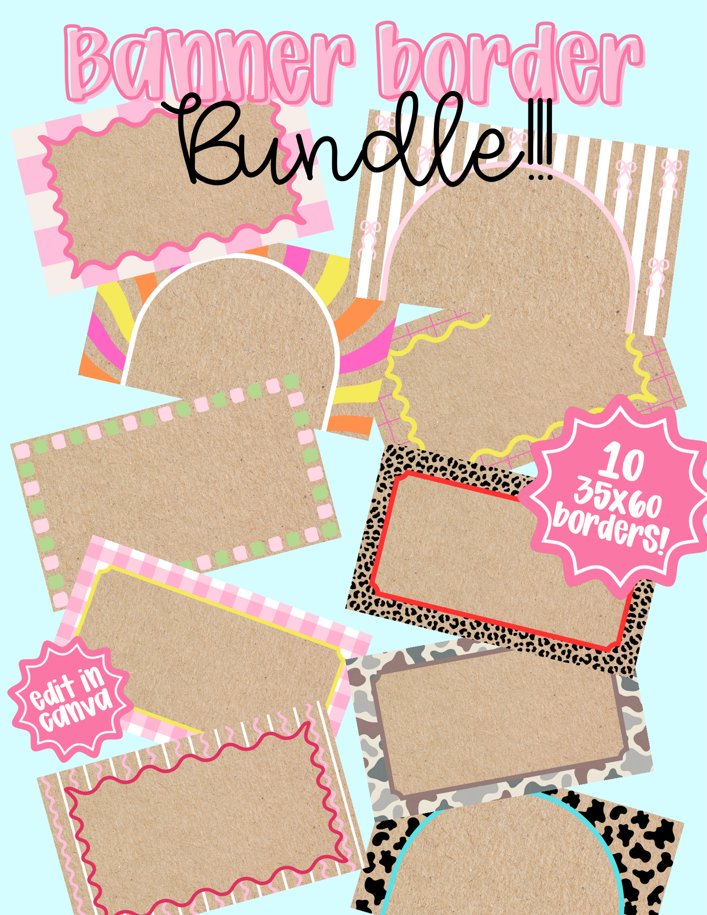 10 Banner Border Template bundle | Editable Canva Banner Border | 35x60 DIY Painted Sign |  Theme | Digital Download
