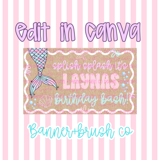 Mermaid Banner Template | Editable Canva | 35x60 DIY Painted Sign | Theme | Digital Download