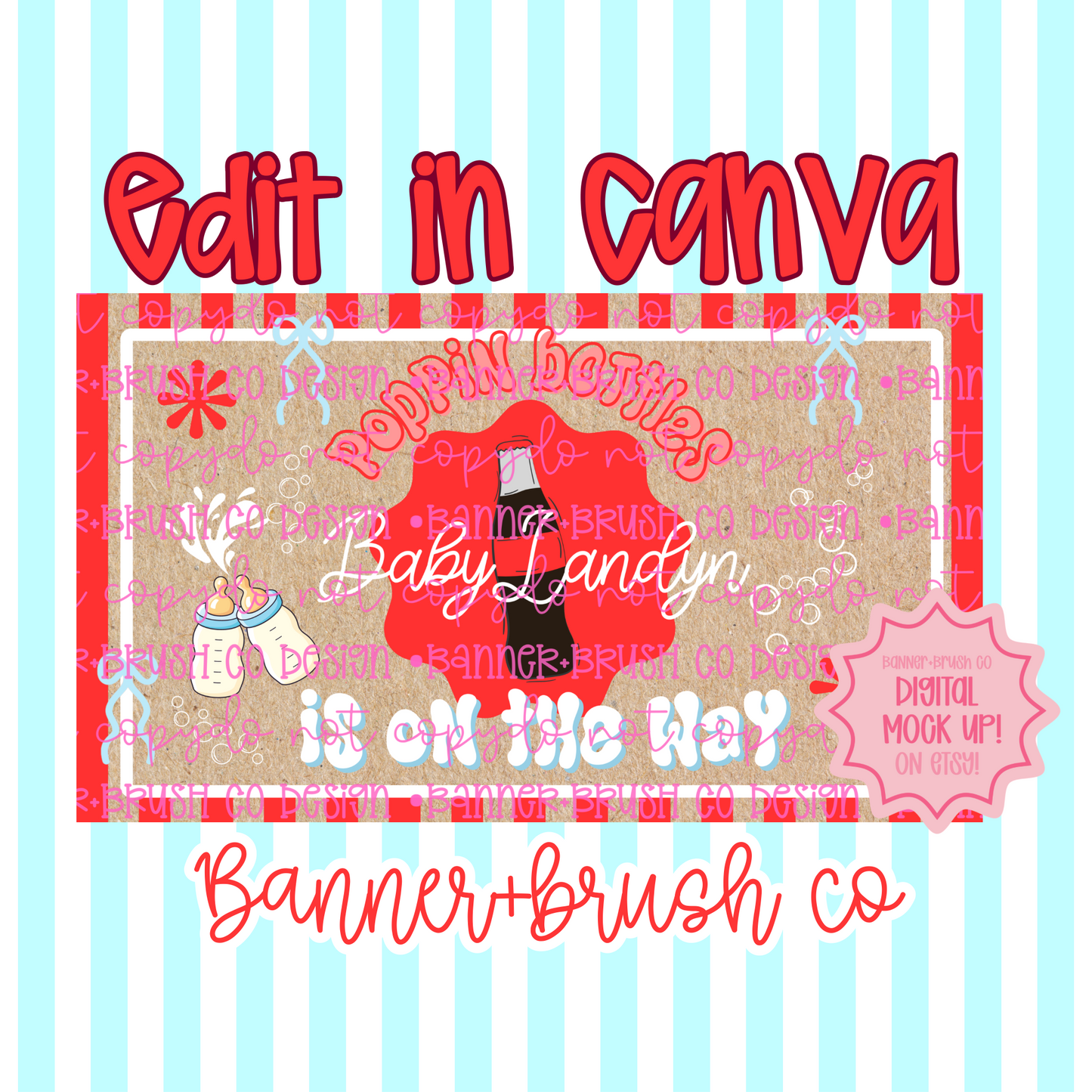 Poppin bottles baby shower Banner Template | Editable Canva | 35x60 DIY Painted Sign | soda. Theme | Digital Download