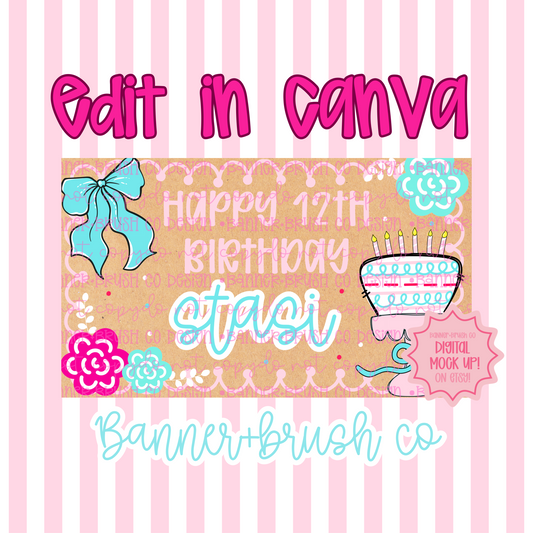 Girly Pink And Blue Banner Template | Editable Canva | 35x60