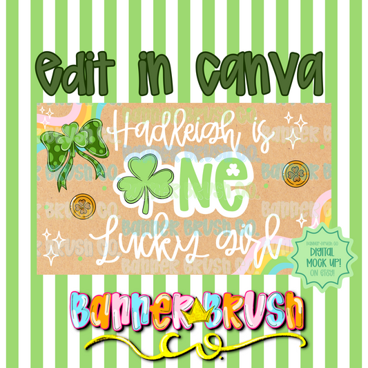 One Lucky Girl Birthday Banner Template | Editable Canva | 35x60