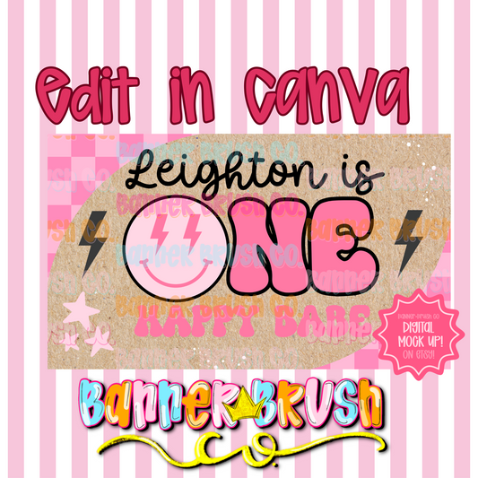 One Happy Babe Banner Template | Editable Canva | 35x60 DIY Painted Sign | Theme | Digital Download