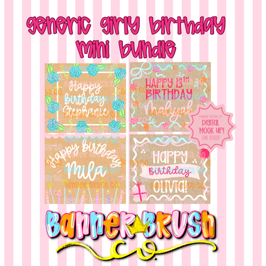 Generic Girly Birthday Banner Template bundle 30x35
