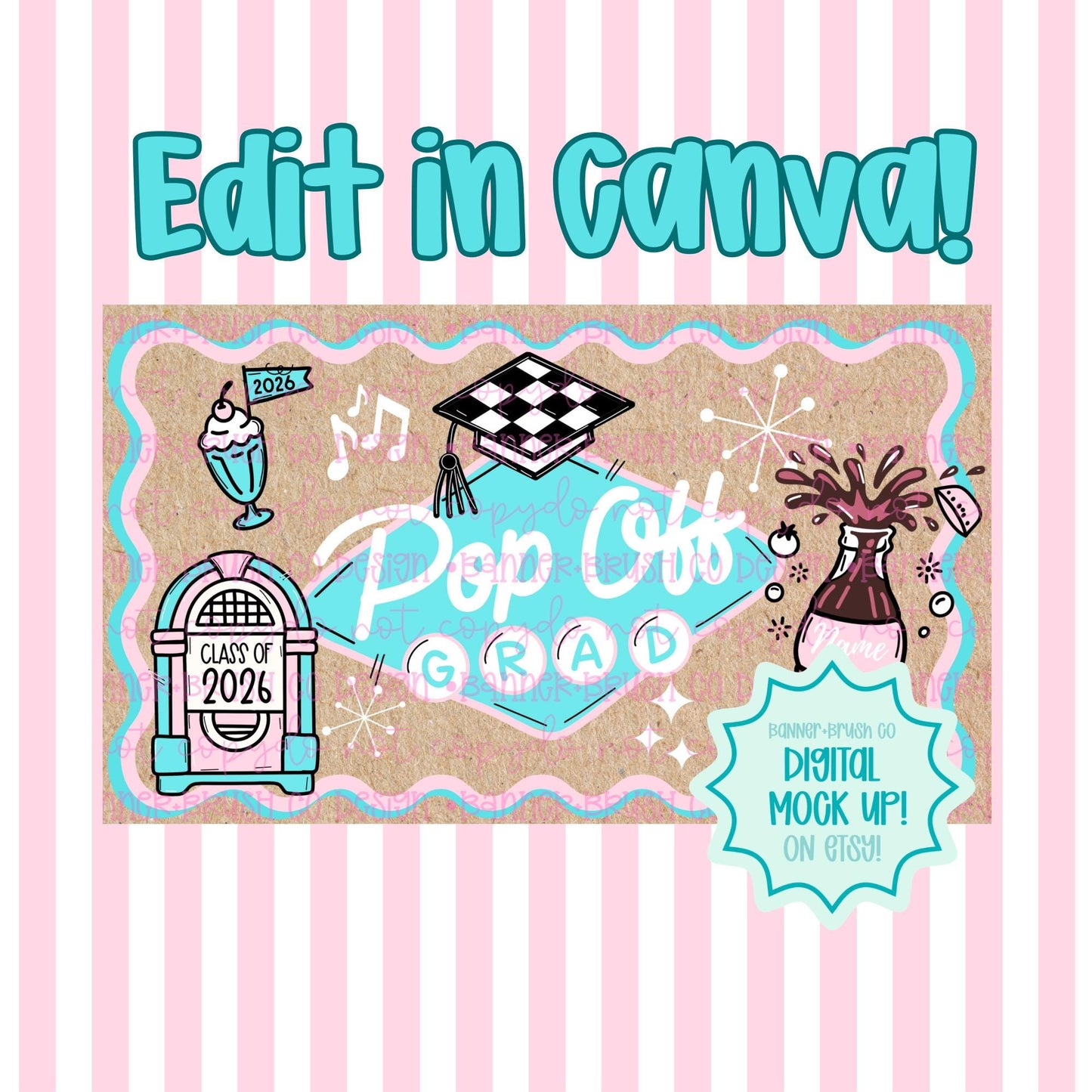 Pop Off Grad Banner Template | 35x60 Vintage 50s
