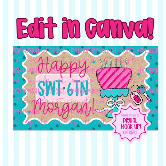 Sweet 16 birthday Banner Template | Editable Canva Banner | 35x60 DIY Painted Sign |  coquette 16th Birthday Theme | Digital Download