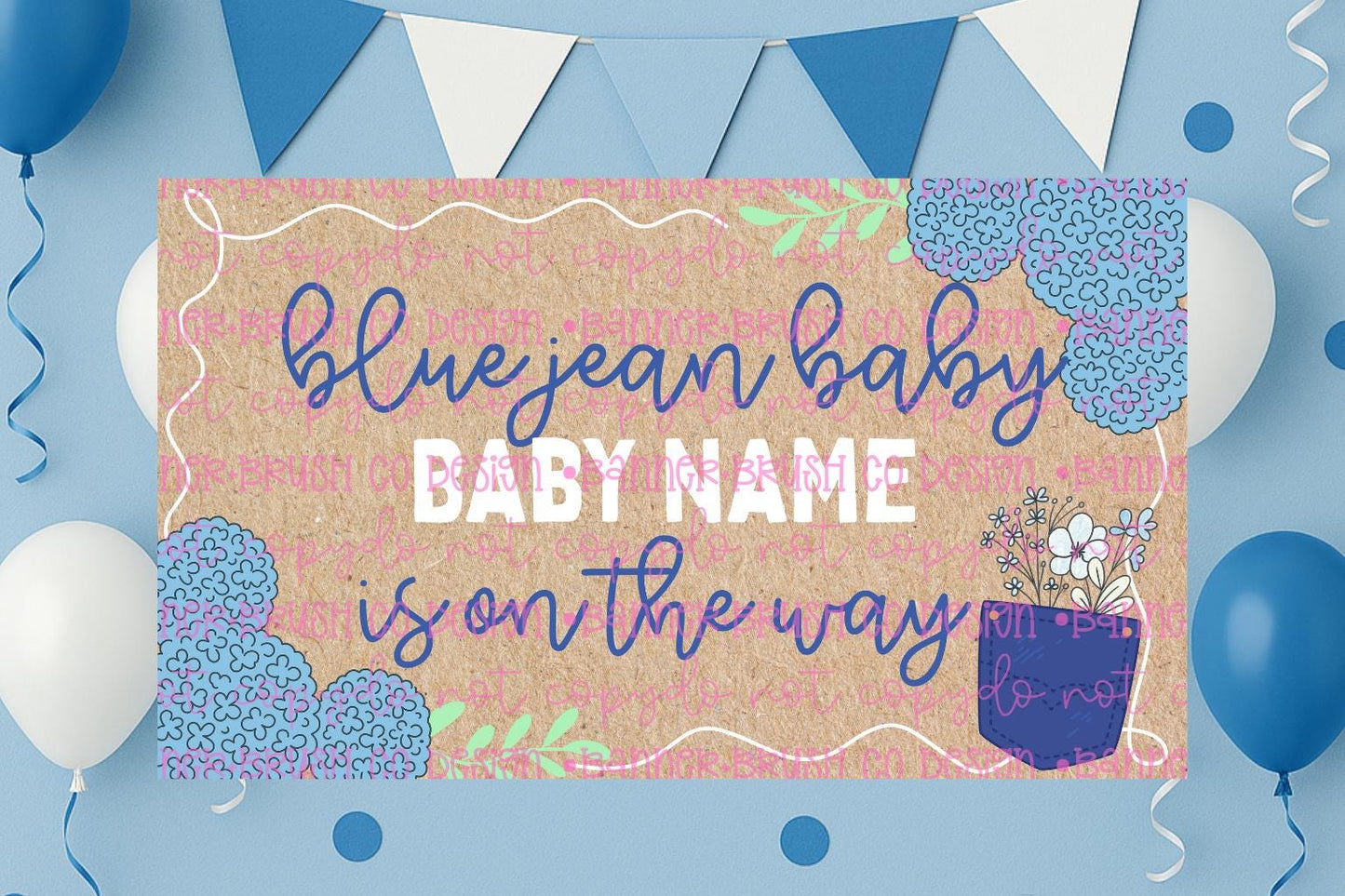Blue Jean baby shower Banner Template | Editable Canva Banner | 35x60 DIY Painted Sign |  baby shower Theme  barbecue | Digital Download