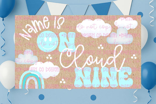 On cloud nine birthday Banner Template | Editable Canva Banner | 35x60 DIY Painted Sign |  ninth Birthday Theme | Digital Download