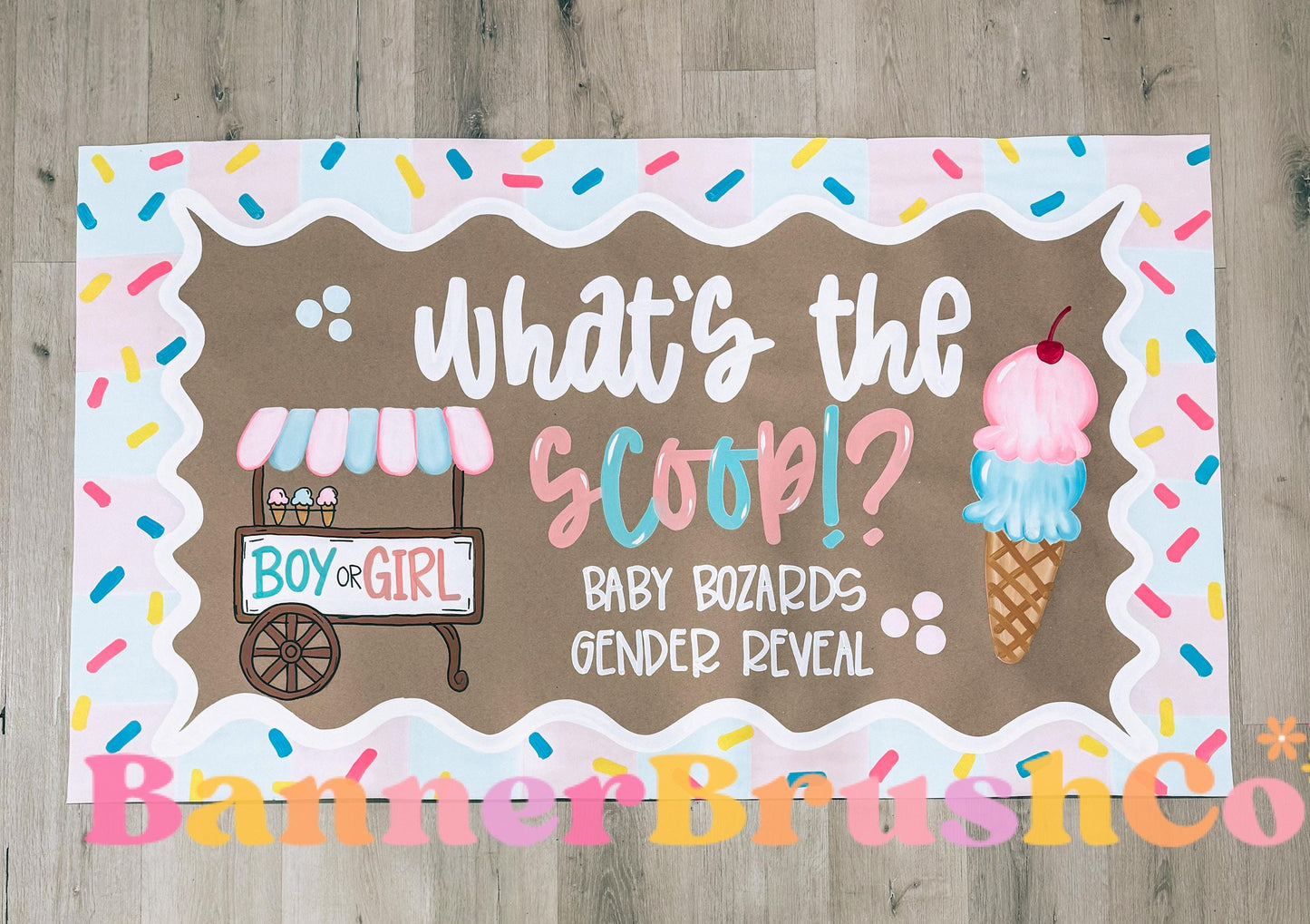 What’s the scoop gender reveal. Banner Template | Editable Canva Banner | 35x60 DIY Painted Sign |  ice cream Theme | Digital Download