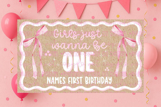 Girls just wanna be one birthday Banner Template | Editable Canva Banner | 35x60 DIY Painted Sign | first Birthday Theme | Digital Download