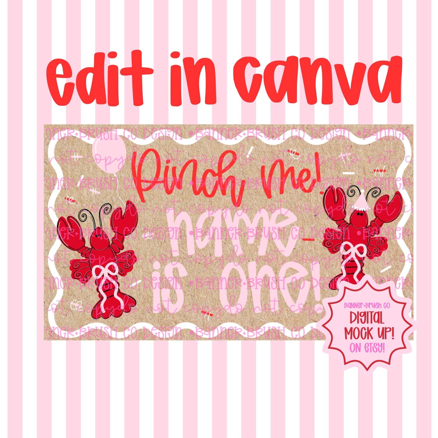 Pinch Me I’m One Crawfish Boil Birthday 35x60 Preppy Coquette
