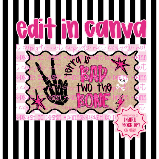 Bad Two The Bone Birthday Party Banner Template | Editable Canva Banner | 35x60 DIY Painted Sign |  Digital Download