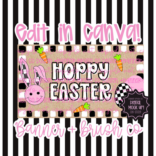 Hoppy Easter Girly Retro Edgy Checkered Print Banner Template 35x60