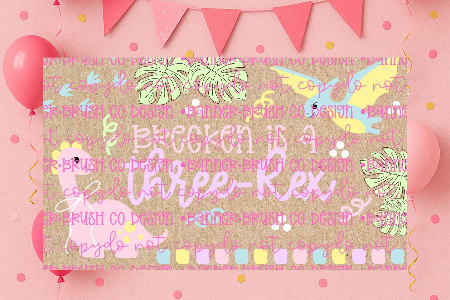 Girly 3 Rex birthday Banner Template | Editable Canva Banner | 35x60 DIY Painted Sign |  dinosaur Birthday Theme | Digital Download
