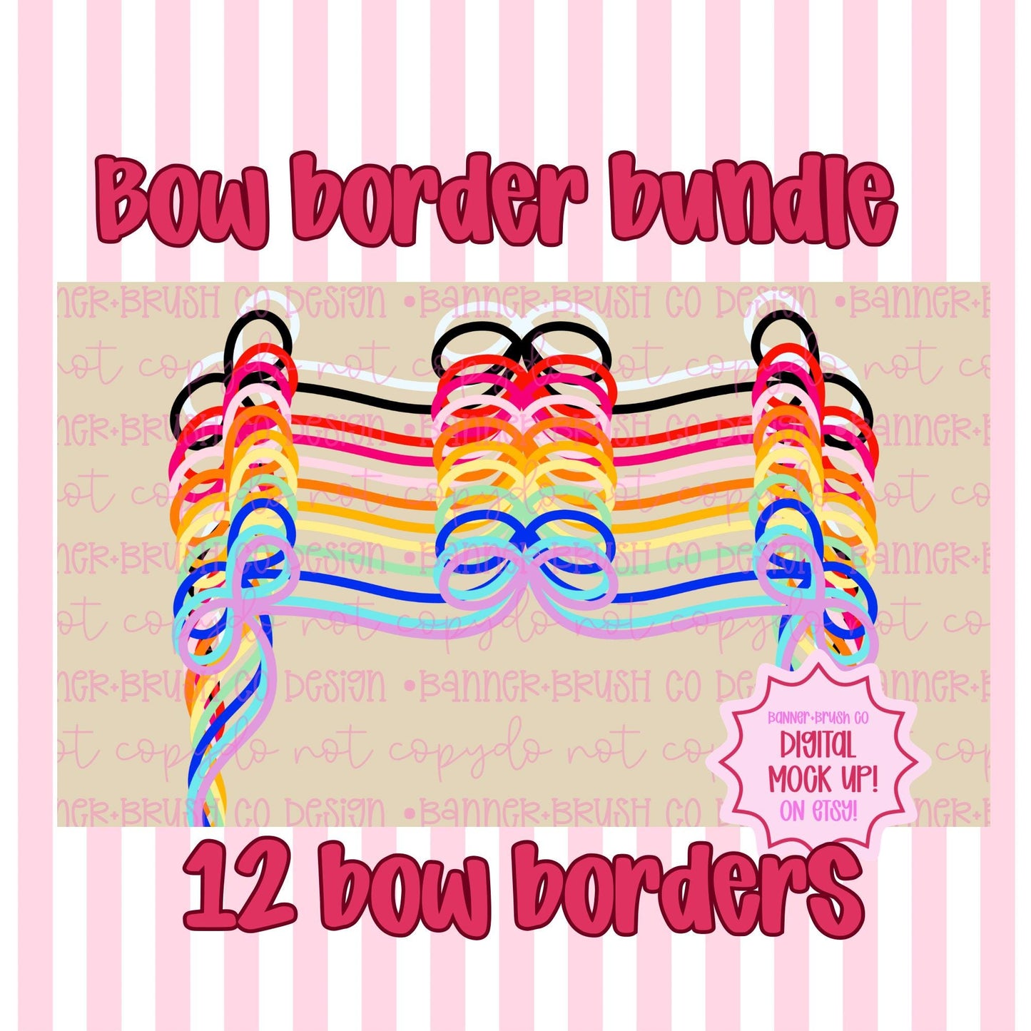 Bow Border Bundle | 12 Color Bow Borders | Canva Elements | Banner Borders | Hand-Drawn Whimsical Style