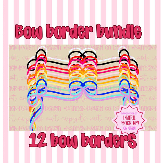 Bow Border Bundle | 12 Color Bow Borders | Canva Elements | Banner Borders | Hand-Drawn Whimsical Style