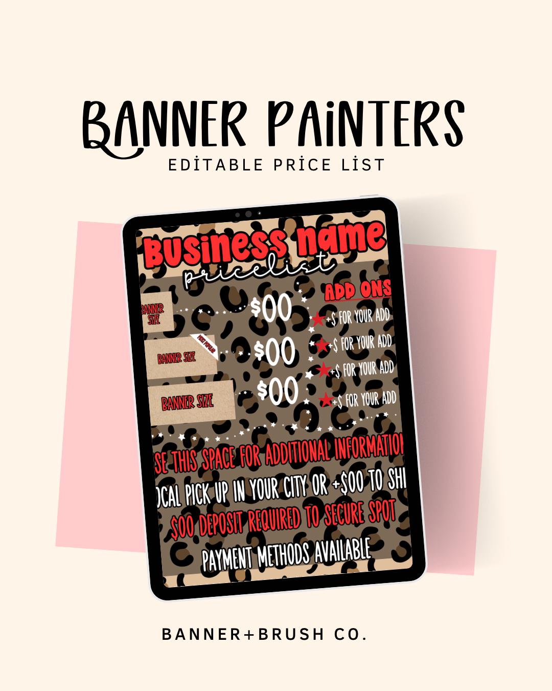 Edgy Cheetah print Banner Painter Price Sheet Template | Canva Pro Editable Pricing Sheet | Banner Artist | Fully Customizable 8.5x11